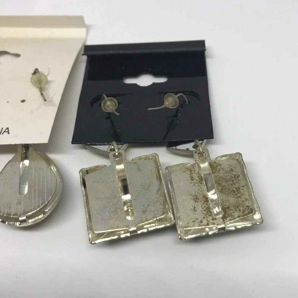 Vintage Costume Jewelry Earrings Acrylic Crystal Stones in Metal Setting Rare